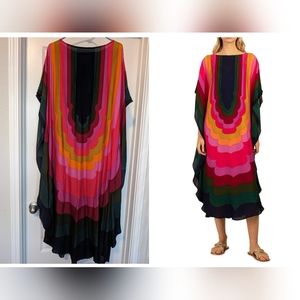 NWT Trina Turk Kaftan Caftan Dress Medium Green Pink Black Red Midi Cove…